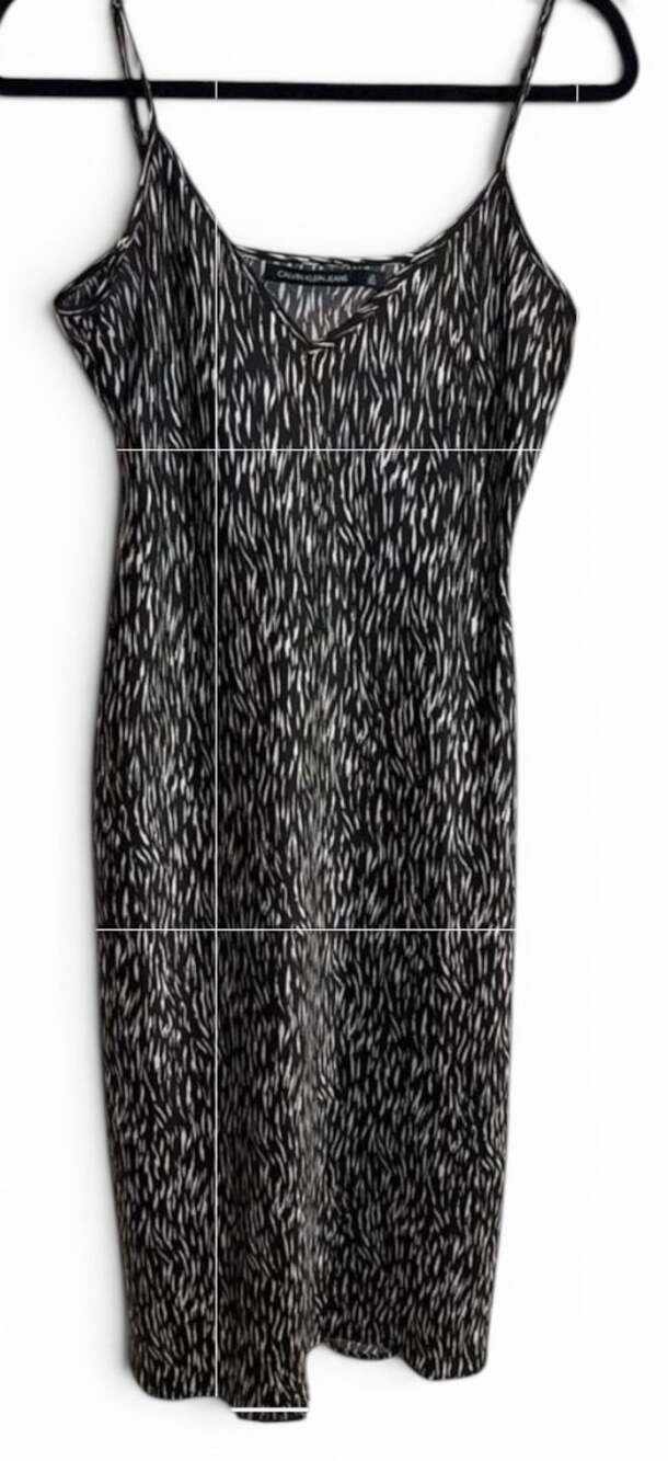 Calvin Klein Jeans Black White Animal Print Satin Slip Midi Dress LRG Timeless